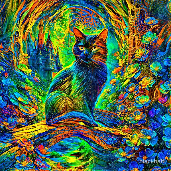 Guardian Cat on the Floral Bridge by blackhalt | Redbubble