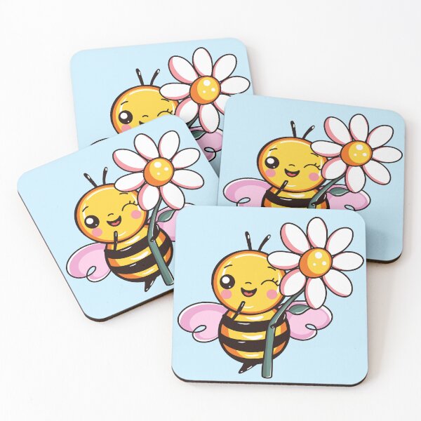 Item preview, Cute happy little bee holding a floweri design art illustration designed and sold by expresivedesign.