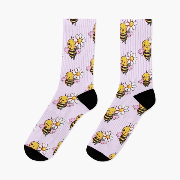 Item preview, Cute happy little bee holding a floweri design art illustration designed and sold by expresivedesign.