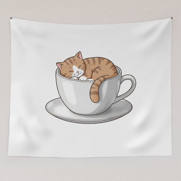 Item preview, Sleeping Cat In Coffee Cup - Cozy Feline Art designed and sold by k3rstman1.
