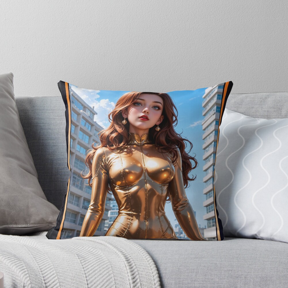 Golden Hour Portrait Of The Enigmatic Golden Girl Zorya Alluring AI Concept Art by Xzendor7 Decorative Art Print Throw Pillow