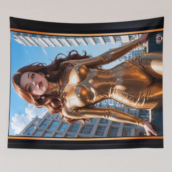 Item preview, Golden Hour Portrait Of The Enigmatic Golden Girl Zorya Alluring AI Concept Art by Xzendor7 designed and sold by Xzendor7 Digital Art Creations.