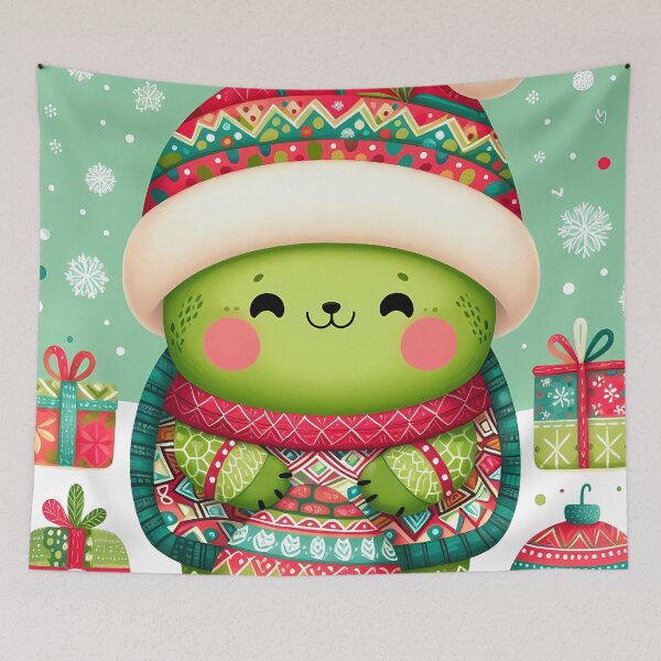 Item preview, Cute Christmas Green Turtle - Scandinavian Folk Art by heidiannemorris © designed and sold by FOLK ART FUSION by heidiannemorris.