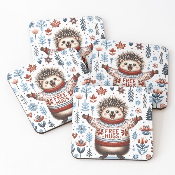 Item preview, Cute Free Hugs Hedgehog - Scandinavian Folk Art by heidiannemorris © designed and sold by FOLK ART FUSION by heidiannemorris.
