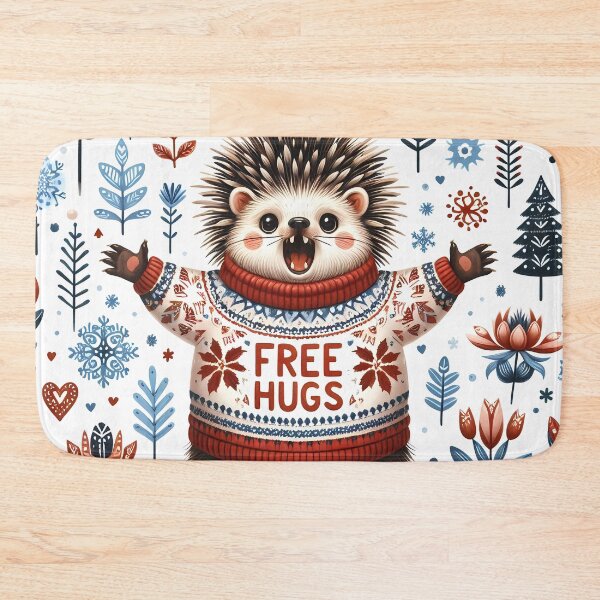 Item preview, Cute Free Hugs Hedgehog - Scandinavian Folk Art by heidiannemorris © designed and sold by FOLK ART FUSION by heidiannemorris.