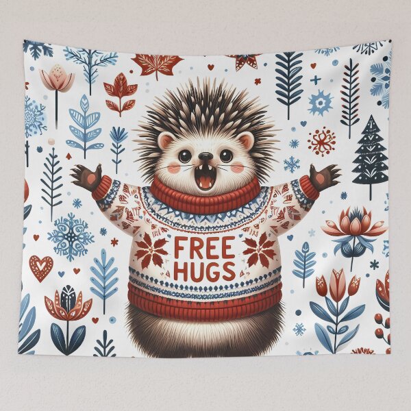 Item preview, Cute Free Hugs Hedgehog - Scandinavian Folk Art by heidiannemorris © designed and sold by FOLK ART FUSION by heidiannemorris.
