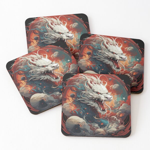 Item preview, White Storm Dragon in the Fiery Cosmos – Epic Fantasy Art designed and sold by Daagath.