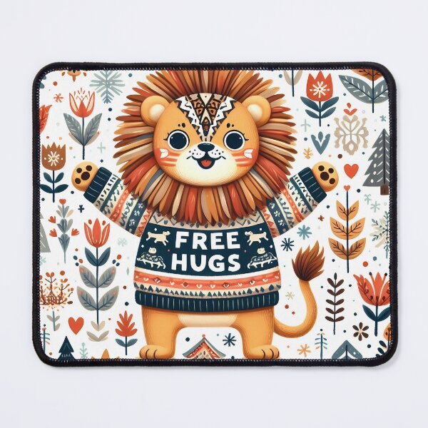 Item preview, Cute Free Hugs Lion - Scandinavian Folk Art by heidiannemorris © designed and sold by FOLK ART FUSION by heidiannemorris.