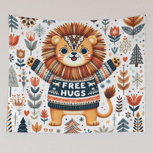 Item preview, Cute Free Hugs Lion - Scandinavian Folk Art by heidiannemorris © designed and sold by FOLK ART FUSION by heidiannemorris.