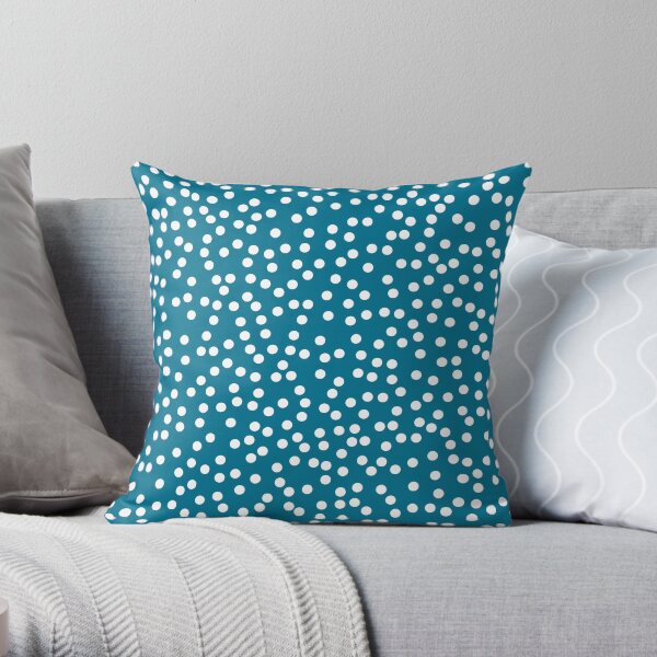 Dark Teal and White Polka Dot Throw Pillow