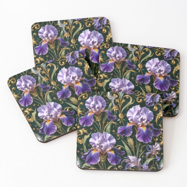 Aperçu de l'œuvre Iris violets élégants avec des filigranes dorés créée et vendue par semenol.