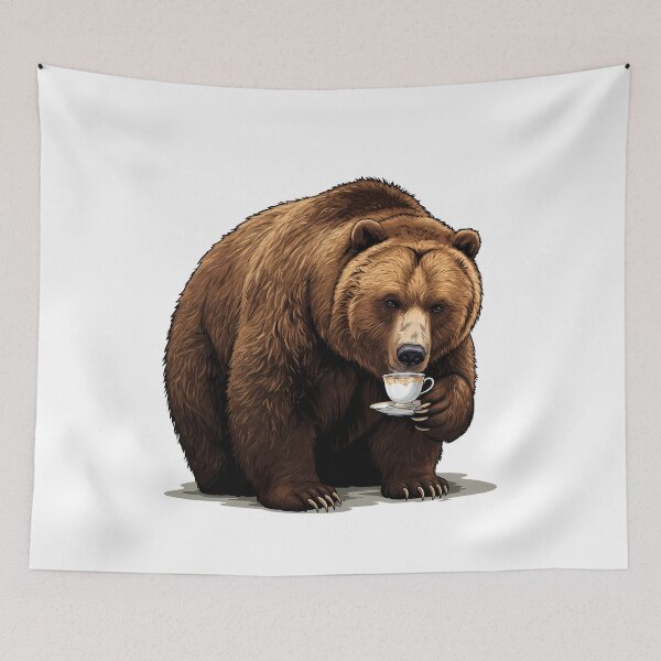 Item preview, Grizzly Bear With Tiny Coffee Mug or Tea Cup designed and sold by k3rstman1.