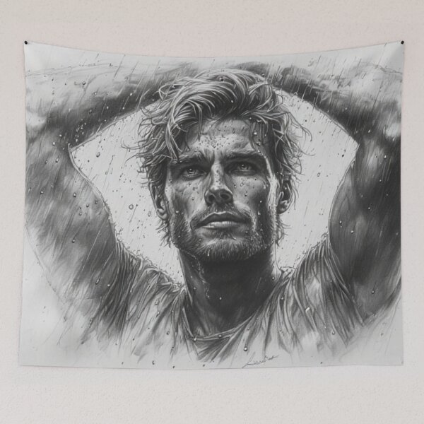 Item preview, He Waits For Her Reign - Brooding Masculine Sketch designed and sold by DEZZYDCREATES.