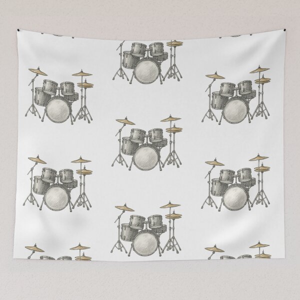 Item preview, Minimalist Drum Set Sketch with Yellow Cymbals – Drummer Logo Art designed and sold by Psycho-Crazy.