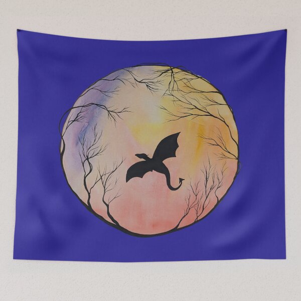 Item preview, water color dragon with tree wraped moon designed and sold by Janetlousart.