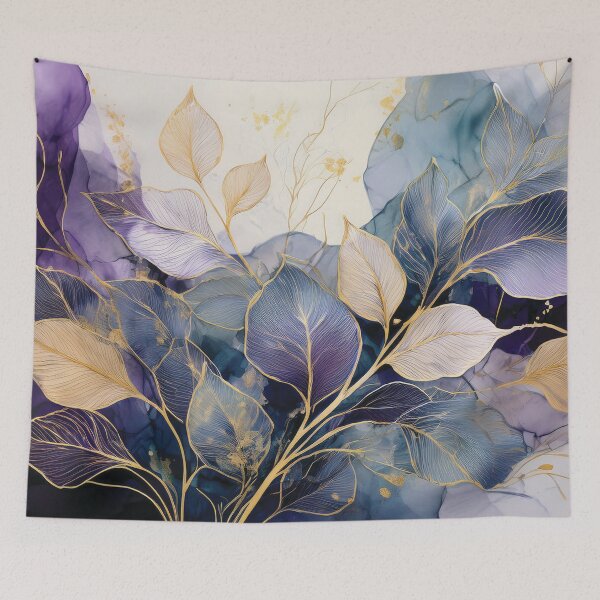 Item preview, Cool blue, violet and purple leafy watercolor botanical painting with gold accents, delicate pastel colors, minimalist abstract watercolor, modern watercolor  designed and sold by navitalidesign.