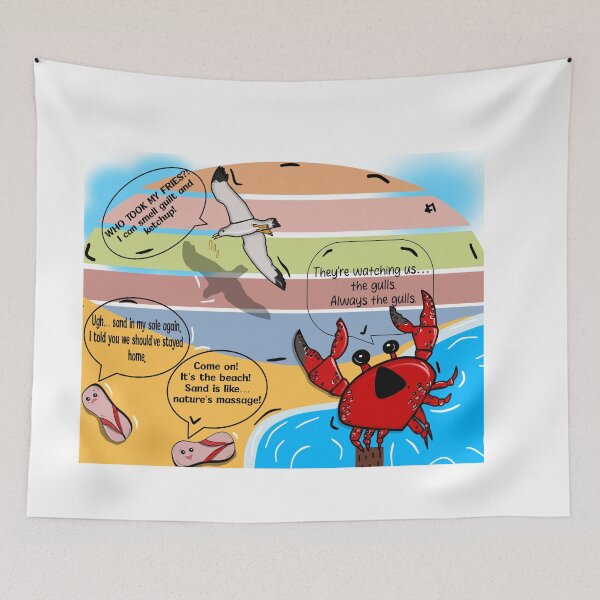 Item preview, Beach Drama Comic – Funny Seagull, Crab & Flip-Flops Cartoon designed and sold by ForcePrint.