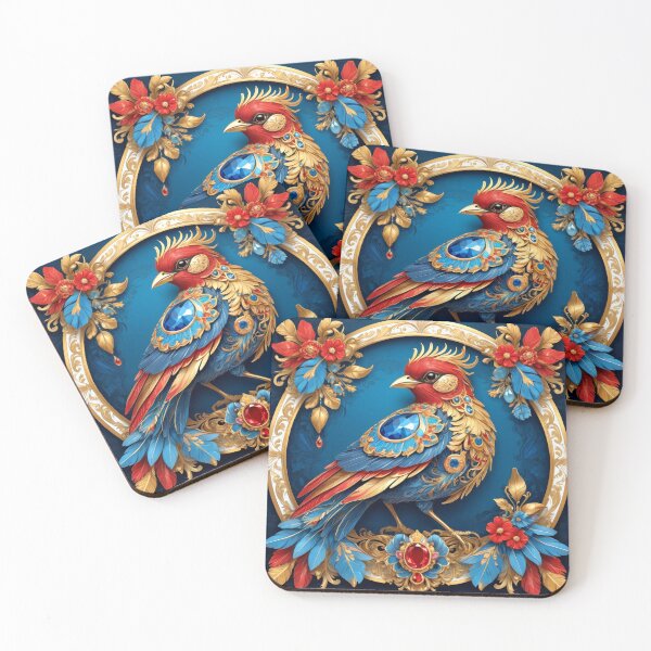 Item preview, Vibrant Blue Bird with Golden Feathers and Jewels designed and sold by semenol.
