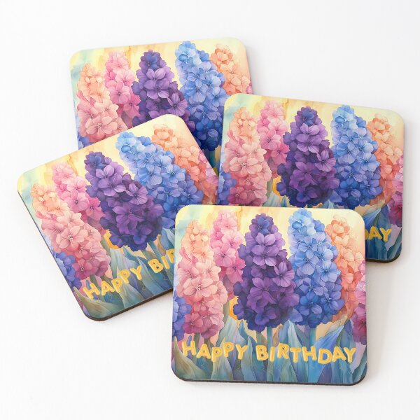Item preview, Vibrant Purple Pink and Blue Hyacinths with Happy Birthday Message designed and sold by daila70.