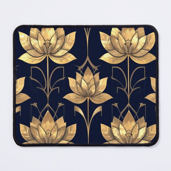 Item preview, Golden Lotus Flowers on Deep Navy Blue Background designed and sold by semenol.