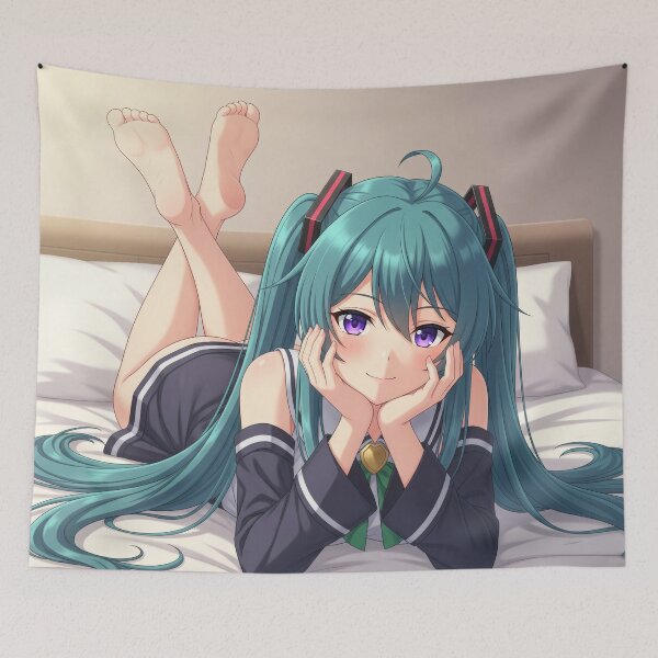 Item preview, Sensual lavender eyed waifu relaxes on bed designed and sold by GerwantSHOP.