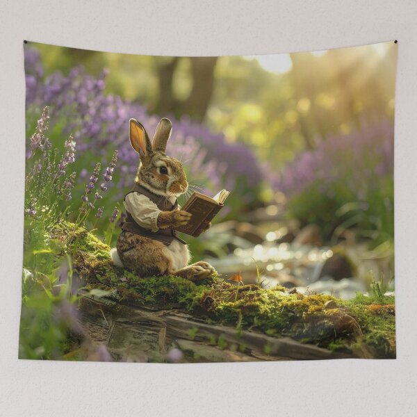 Item preview, Cottagecore Rabbit Reading a Book | Light Academia, Whimsical Art designed and sold by Englandbear.