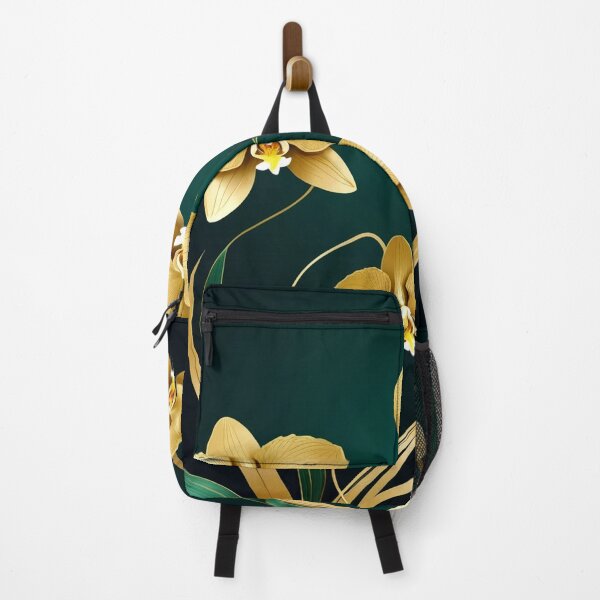 Item preview, Golden Orchids and Green Leaves on Teal Background designed and sold by semenol.