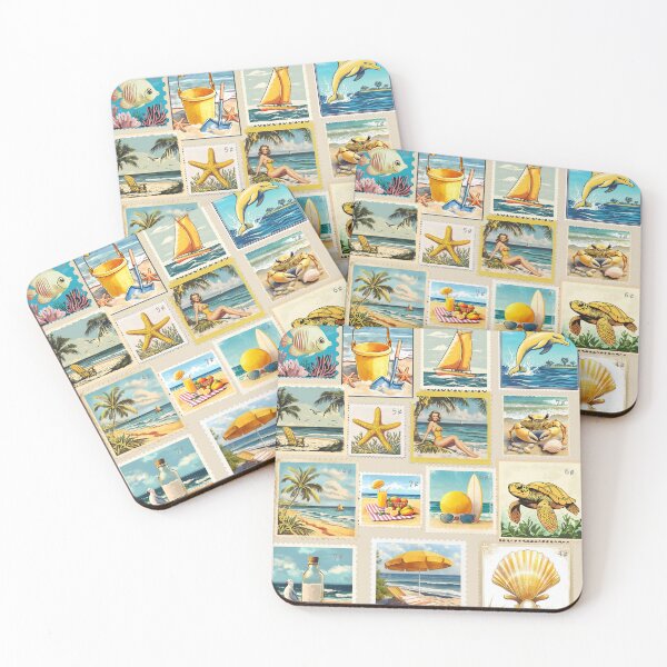 Item preview, Sunny Postmarks: Coastal Summer Stamp Collage 1 designed and sold by BrightC.