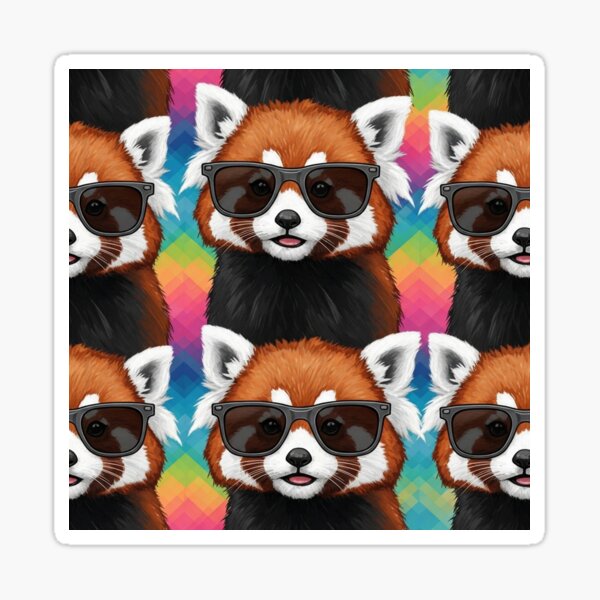 Vista previa del artículo con la obra «Fondo de arcoíris con un panda rojo genial», diseñado y vendido por MythicPrompts.