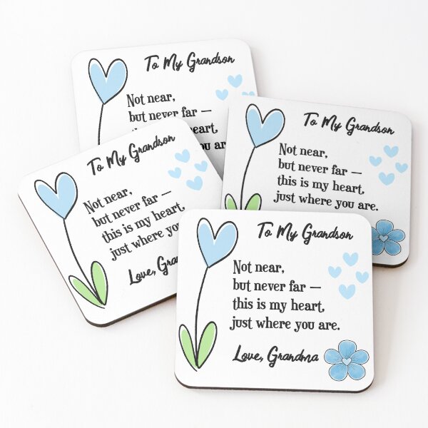 Item preview, Not Near, But Never Far – Grandmother’s Love Poem in Blue Flowers and Hearts designed and sold by EmeraldeaArt.