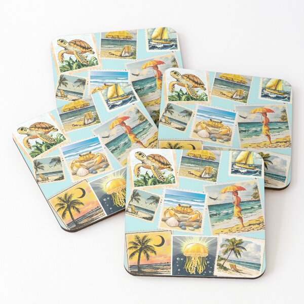 Item preview, Sunny Postmarks: Coastal Summer Stamp Collage 2 designed and sold by BrightC.