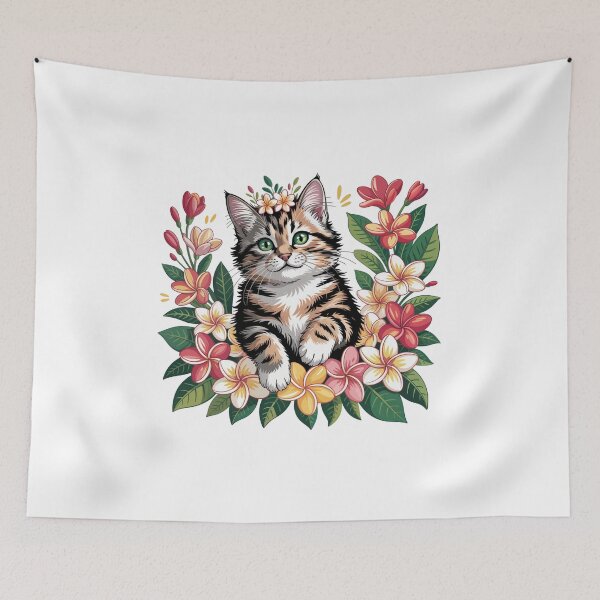 Item preview, Kitten With Plumerias Floral  designed and sold by Diane Gotti.