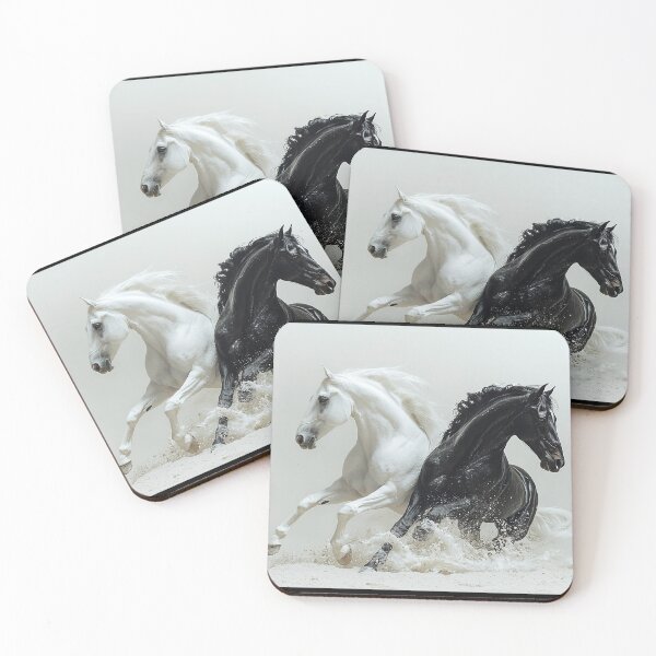 Item preview, White and Black Horse running together designed and sold by CritterWisdom.