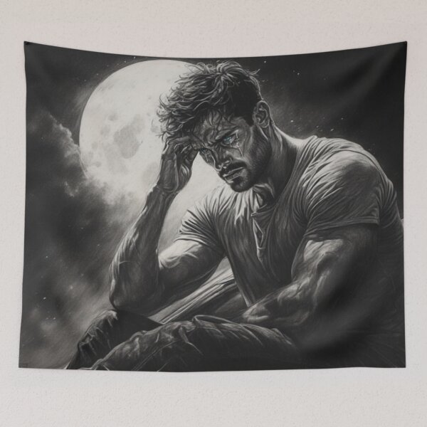 Item preview, Heartbreak By Moonlight - Brooding Masculine Sketch designed and sold by DEZZYDCREATES.
