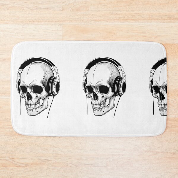 Item preview, Angled Skull with Headphones Black and White Illustration designed and sold by RM-Journey.