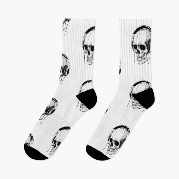 Item preview, Angled Skull with Headphones Black and White Illustration designed and sold by RM-Journey.