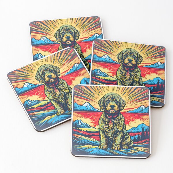 Item preview, Goldendoodle Retro Sunset Mountain Design designed and sold by Fredster1966.