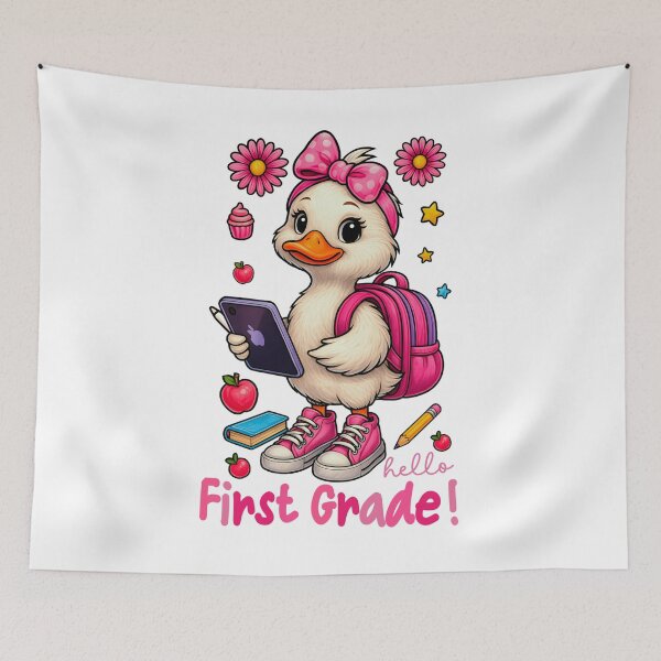 Item preview, First Grade Girl Duck With Backpack Pink Bow Cute Back To School Design designed and sold by tigger shop.