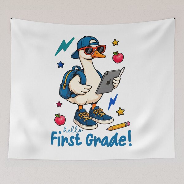 Item preview, Funny Cool Duck Hello First Grade Student With Tablet Back To School designed and sold by tigger shop.
