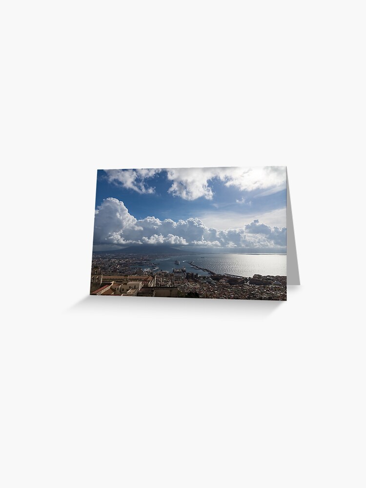 Naples Italy Aerial Perspective Dramatic Clouds Over The Harbor Greeting Card By Georgiam Redbubble