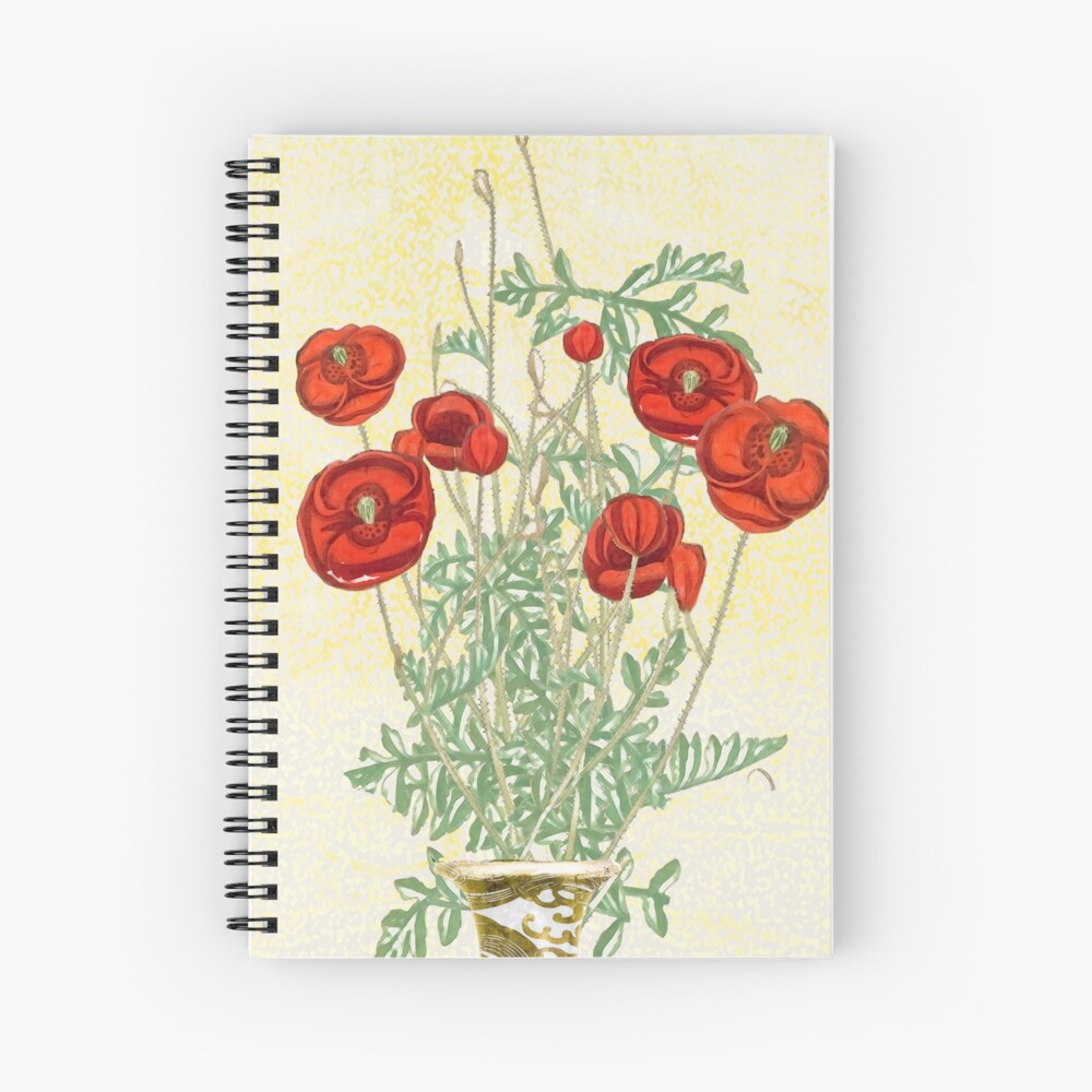 Poppies in a golden vase Spiral Notebook