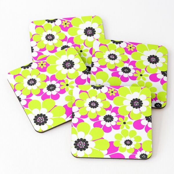 Item preview, Floral bright neon pattern bright green and pink flowers designed and sold by fuzzyfox.