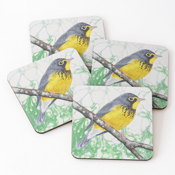Item preview, Perched Male Canada Warbler on Green designed and sold by Magpie's Miscellany.