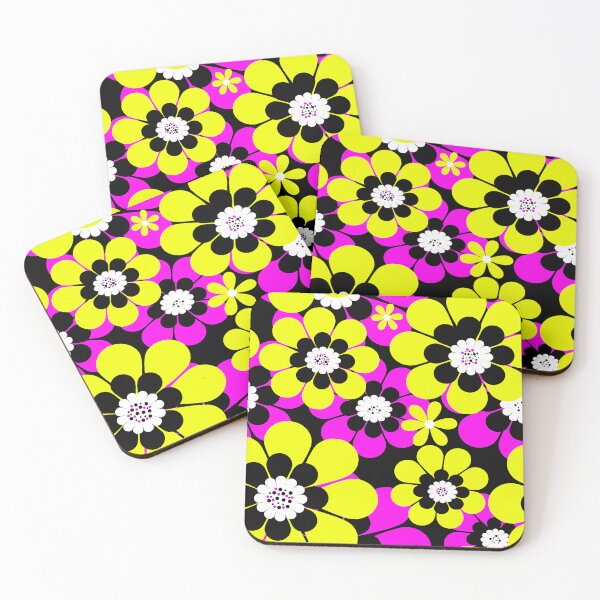 Item preview, Floral bright neon pattern crimson and yellow flowers  designed and sold by fuzzyfox.