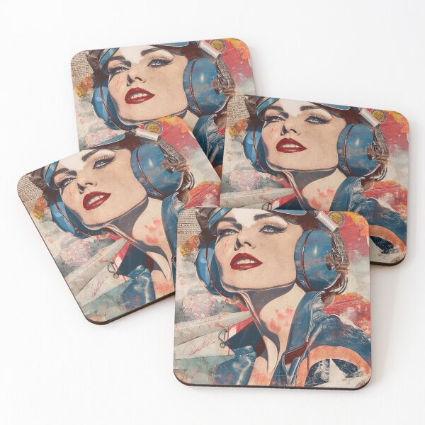 Item preview, Patriotic Pin-Up Pilot – Vintage 1950s Style Aviation Girl with Blue Headgear & Star Emblem designed and sold by TypeSenpai99.