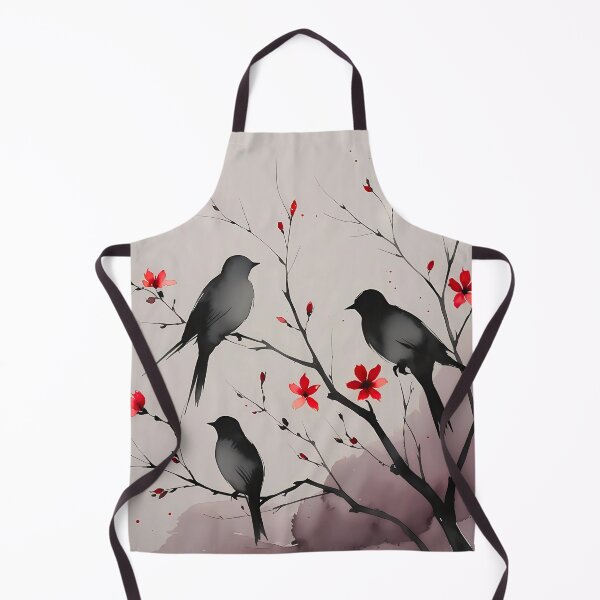 Item preview, Blush Birds & Red Blooms Abstract Watercolor Nature Print designed and sold by Mos Thainique.