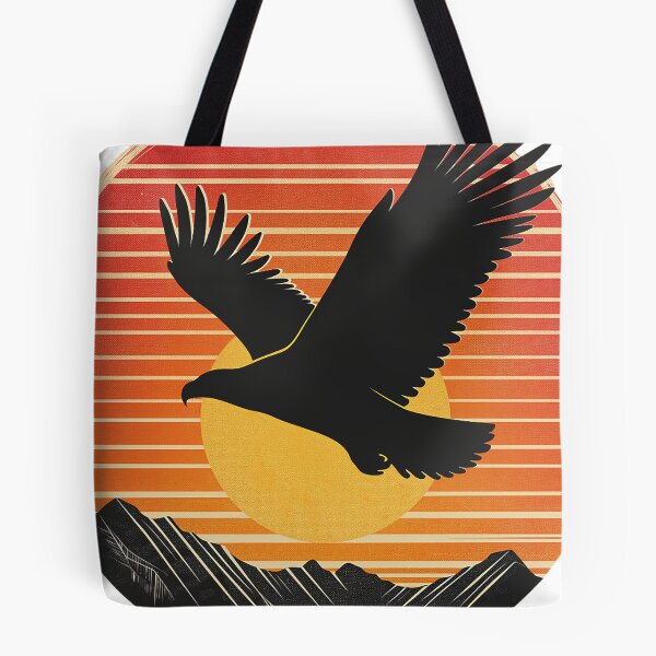 Item preview, Eagle Soaring Over Mountains Retro Sunset Vintage Wildlife Nature Art designed and sold by TypeSenpai99.