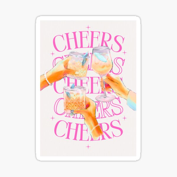 Item preview, Cheers Poster – Colorful cocktail illustration with pink typography designed and sold by Denkzettel.
