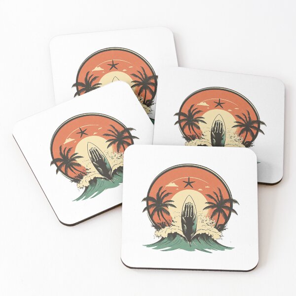 Item preview, Surfboard Sunset Minimal Retro Surf Vibes Palm Trees for Summer Apparel designed and sold by TypeSenpai99.