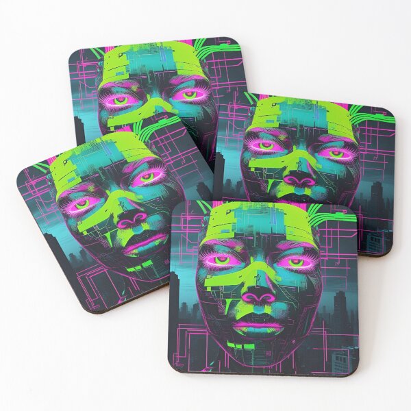 Item preview, Electric Glitch Face – Neon Green & Pink Cyberpunk Portrait designed and sold by modishwelt.